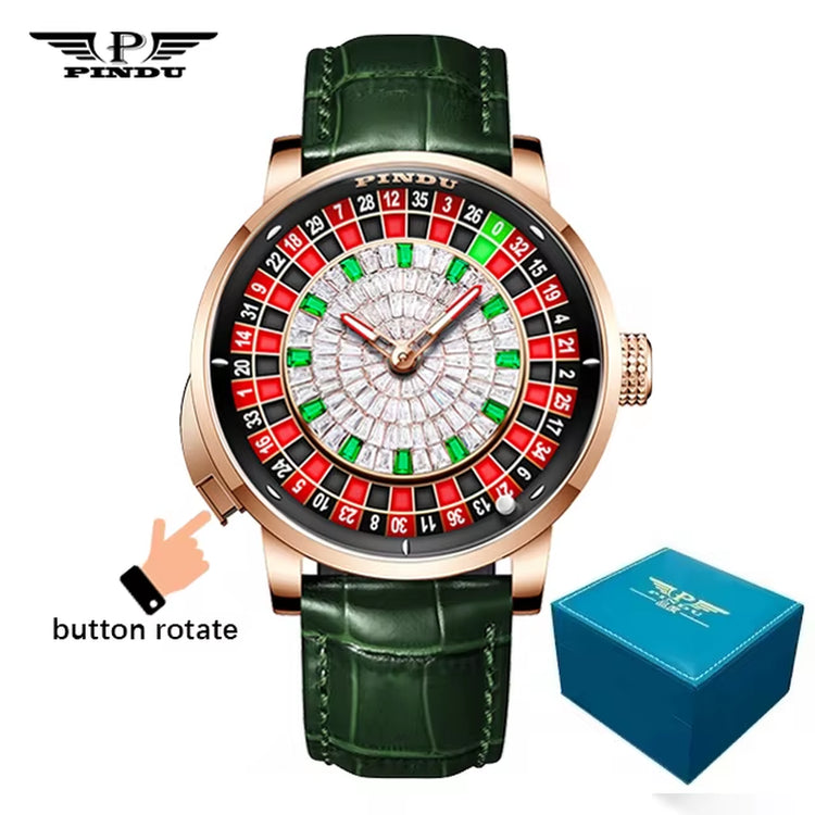 Design New NH35A Mechanical Watches Men Push Button Turn Russian Roulette Game Sapphire Mirror Diamond Dial Men&