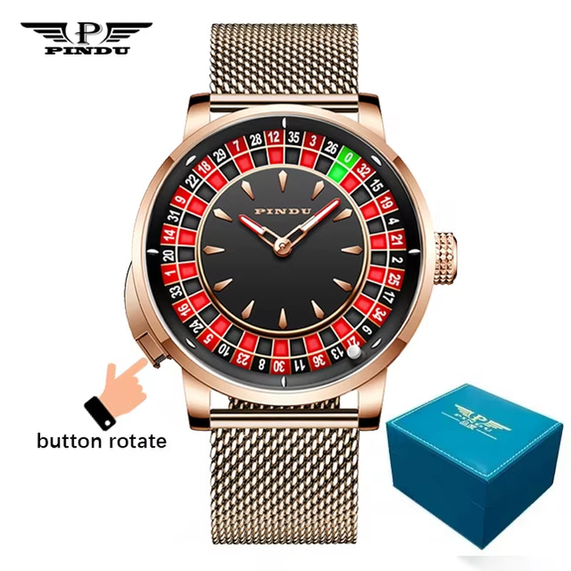 Design New NH35A Mechanical Watches Men Push Button Turn Russian Roulette Game Sapphire Mirror Diamond Dial Men&