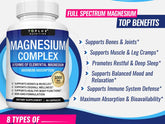 Magnesium Complex Supplement 8 Elemental 1000Mg - Magnesium Glycinate, Citrate, Malate, Taurate, Chelated for Easy Absorption for Bones, Muscle, Recovery, Energy, Vegan Non-Gmo 90 Capsules