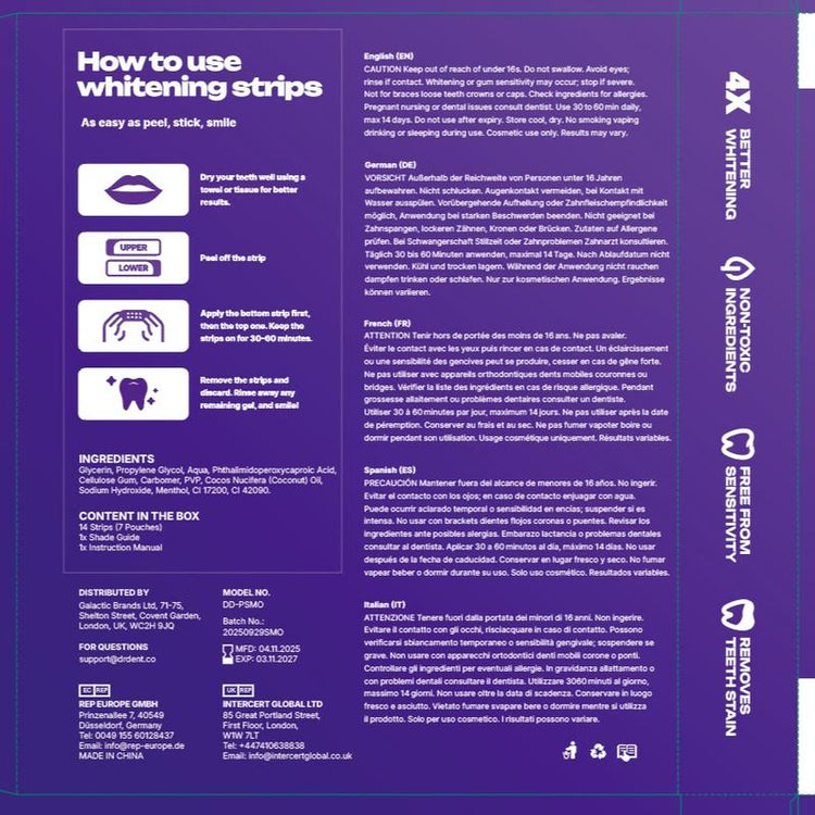 Purple Teeth Whitening Strips Improve Dental Yellowing Oral Cleaning Gel Teeth Bright Stain for Lasting Bright Smile