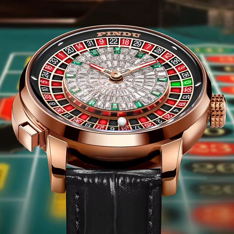 Design New NH35A Mechanical Watches Men Push Button Turn Russian Roulette Game Sapphire Mirror Diamond Dial Men&