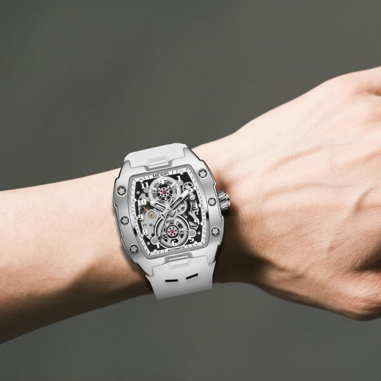 Automatic Mechanical Men Watch, Silicone Band, 43X50Mm Alloy Case, 3ATM Water Resistant, Luminous Hands