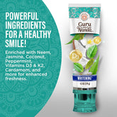 Gurunanda Hydroxyapatite Toothpaste, SLS & Fluoride Free (4 Pack), Whitening Toothpaste - Freshens Breath, Fights Plaque - with 2 Toothbrushes, 2 Tongue Scrapers & 2 Tube Squeezers