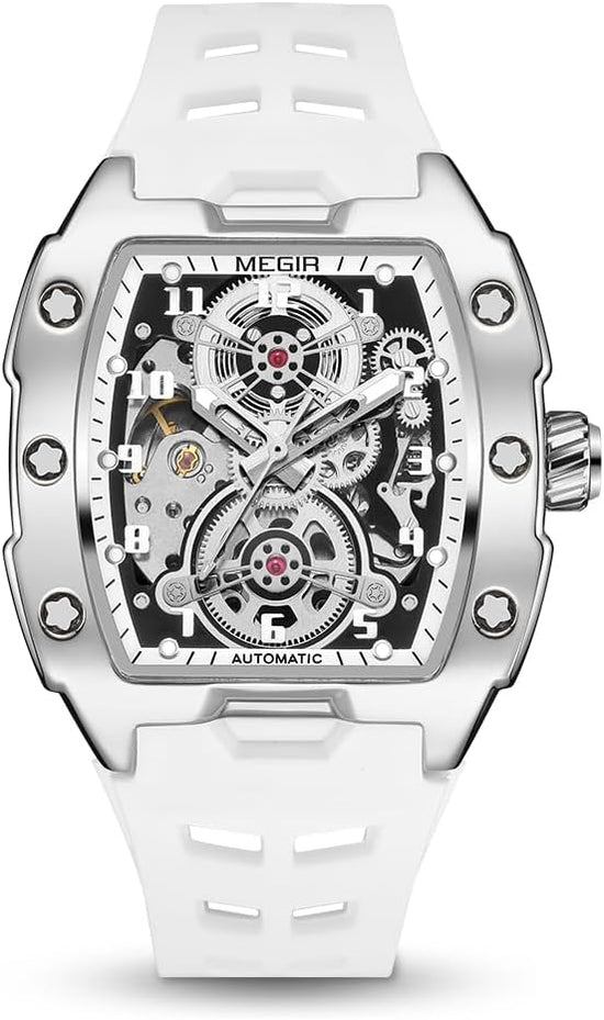 Automatic Mechanical Men Watch, Silicone Band, 43X50Mm Alloy Case, 3ATM Water Resistant, Luminous Hands