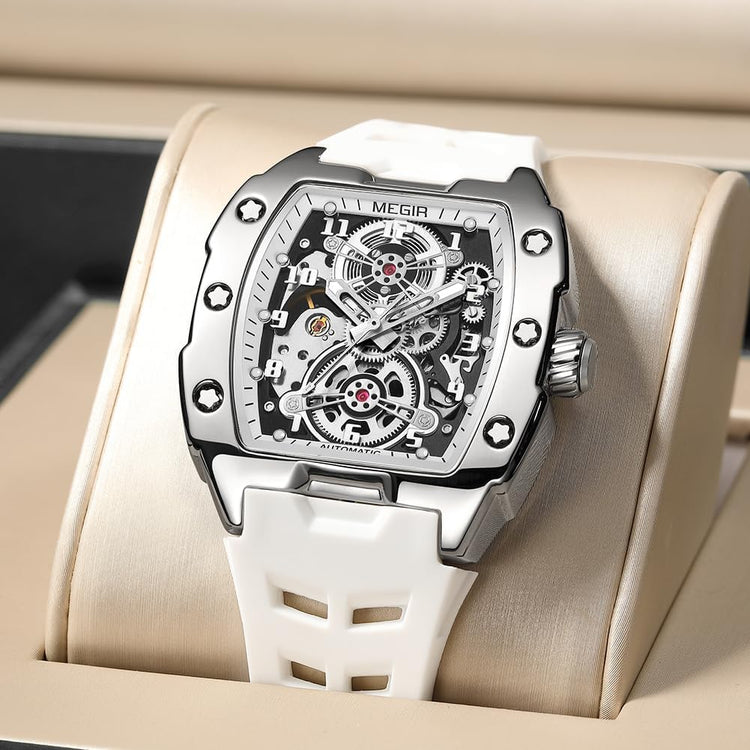 Automatic Mechanical Men Watch, Silicone Band, 43X50Mm Alloy Case, 3ATM Water Resistant, Luminous Hands