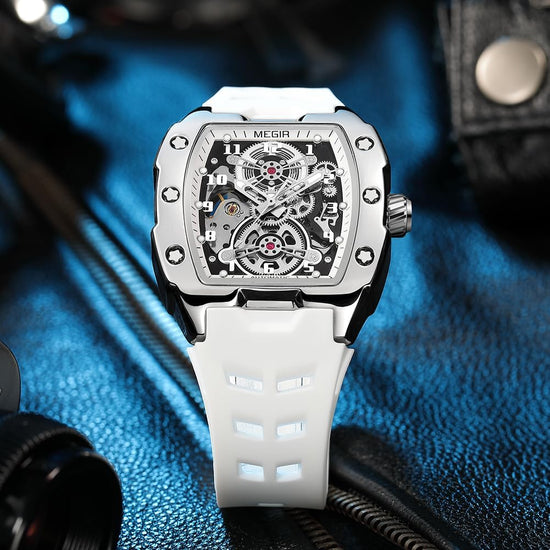 Automatic Mechanical Men Watch, Silicone Band, 43X50Mm Alloy Case, 3ATM Water Resistant, Luminous Hands