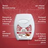 Gurunanda Expandable Waxed Dental Floss for Gentle, Deep Cleaning Wide Teeth Flossing - Cinnamon Flavor - 55 Yards