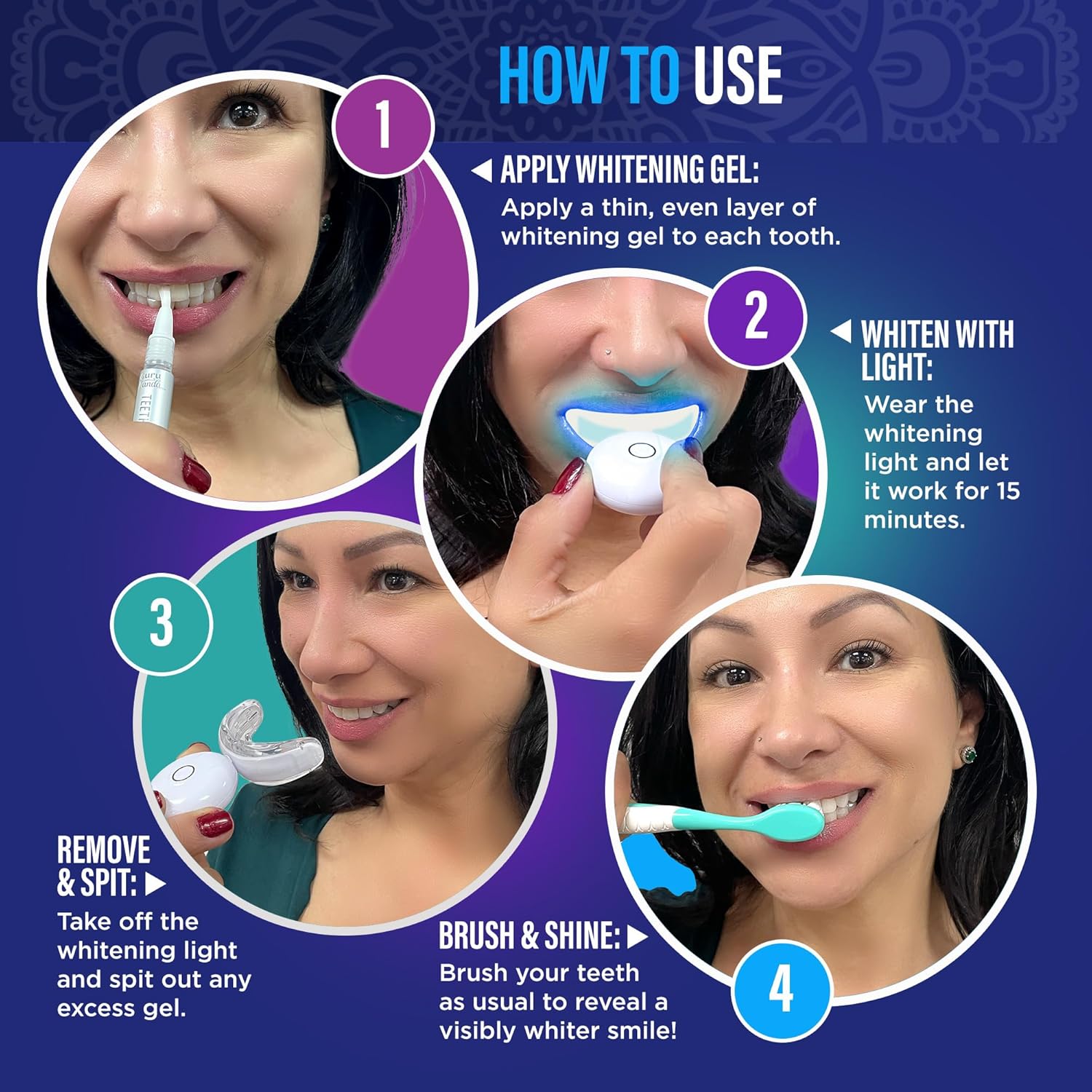 Gurunanda Professional Teeth Whitening Wireless Kit with LED Light & Whitening Pen, Helps Remove Surface Stains from Coffee, Food, Soda, 40 Treatments