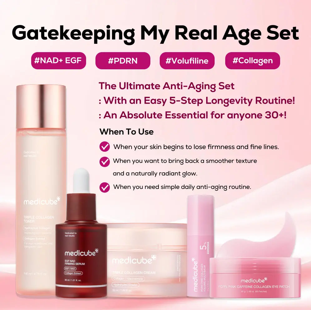 [NEW] [Medicube] Gatekeeping My Real Age Set | 5-Step Longevity, Anti- Aging Routine L PDRN & Volufiline & Collagen & NAD+ EGF Complex L Cares for Look of Fine Lines, Firming Care, Radiant & Youthful Looking, Plumping | Korean Skincare, K-Beauty