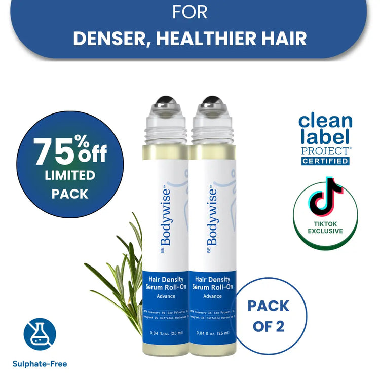 Be Bodywise Advanced Hair Density Roll-On Serum 25 Ml | 5% Saw Palmetto, 3% Rosemary, 1% Caffeine Herbasome & 3% Fenugreek | Scalp Serum for Reduced Hair Fall | Men & Women
