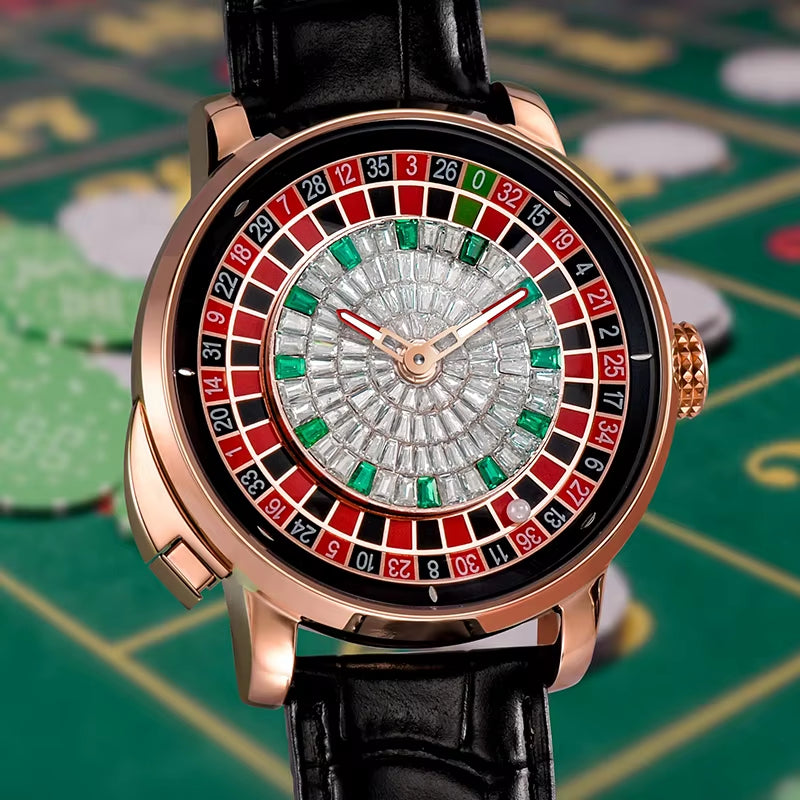 Design New NH35A Mechanical Watches Men Push Button Turn Russian Roulette Game Sapphire Mirror Diamond Dial Men&