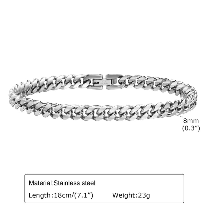 6/8/10/12Mm Cuban Chain Bracelets for Men Women, Solid Stainless Steel Curb Link Chain Wristband Jewelry